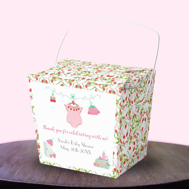 Caixinha De Lembrancinhas Strawberry Baby Outfit Com Padrões Baby Favle Box (Gift sweetness in strawberry-themed favor boxes, a charming token for guests.)