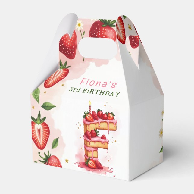 Caixinha De Lembrancinhas Strawberry Birthday Favor Box Letra F Bolo (Frente)