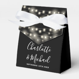 Caixinha De Lembrancinhas String Lights Signature Script Black White Weding
