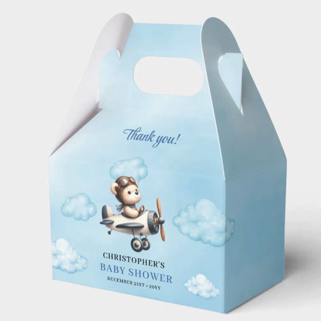Caixinha De Lembrancinhas Stylish Blue Brown Teddy Bear Pilot Baby Shower  (Stylish Blue Brown Teddy Bear Pilot Baby Shower Favor Box

)