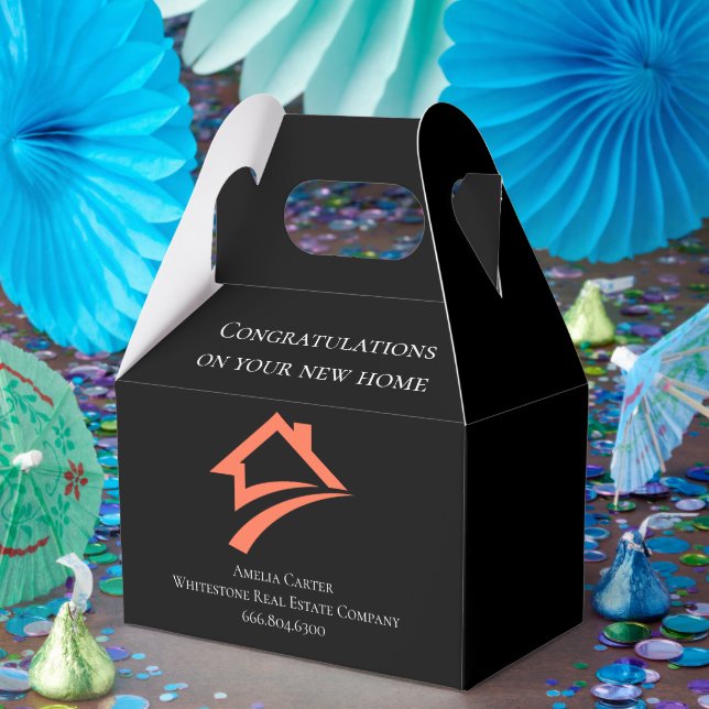 Caixinha De Lembrancinhas Stylish Unique Black Real Estate Agent (Festa)