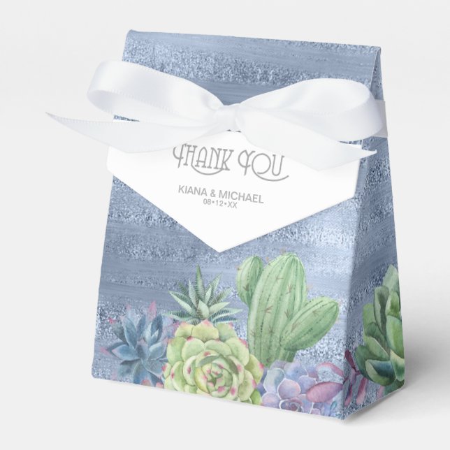 Caixinha De Lembrancinhas Succulents and Sparkle Wedding Blue ID515 (Frente)