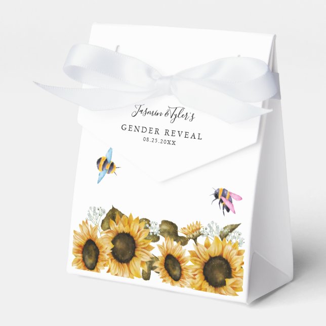 Caixinha De Lembrancinhas Sunflower Bee Gender Reveed Party Favor Box (Frente)