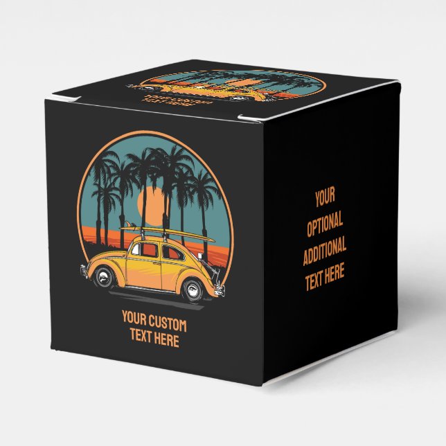 Caixinha De Lembrancinhas Sunset de Surfer Tropical de Texto Personalizado (Frente)