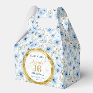 Caixinha De Lembrancinhas Sweet 16 Favor Box Dusty Blue Boho Floral Glitter