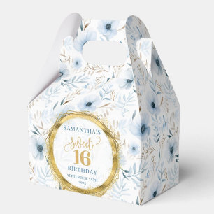 Caixinha De Lembrancinhas Sweet 16 Favor Box Dusty Blue Floral Dourada Glitt