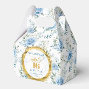 Caixinha De Lembrancinhas Sweet 16 Favor Box Dusty Blue Floral Dourado Spark