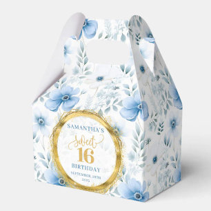 Caixinha De Lembrancinhas Sweet 16 Favor Box Watercolor Blue Boho Flowers