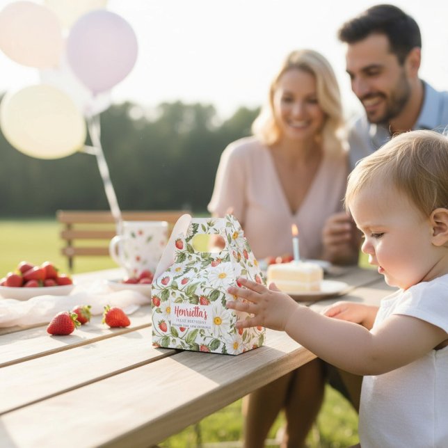 Caixinha De Lembrancinhas Sweet Strawberry First Birthday Favor Box (Criador carregado)