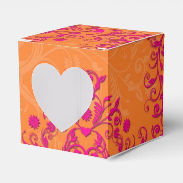 Caixinha De Lembrancinhas Tangerine Tango Pink e Orange Floral Damask (Frente)
