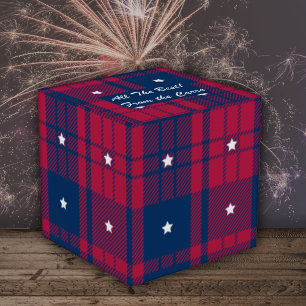 Caixinha De Lembrancinhas Tartan - Patriótico - Azul Vermelho - Estrelas Bra