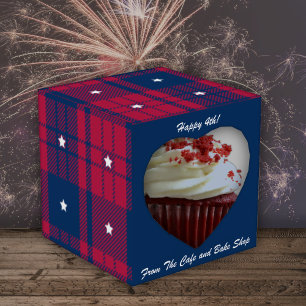 Caixinha De Lembrancinhas Tartan - Patriótico - Vermelho Azul Branco Estrela