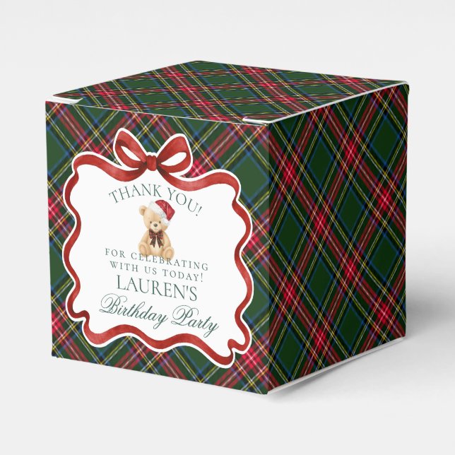 Caixinha De Lembrancinhas Tartan Plaid Christmas Bear Birthday Favor Box (Frente)