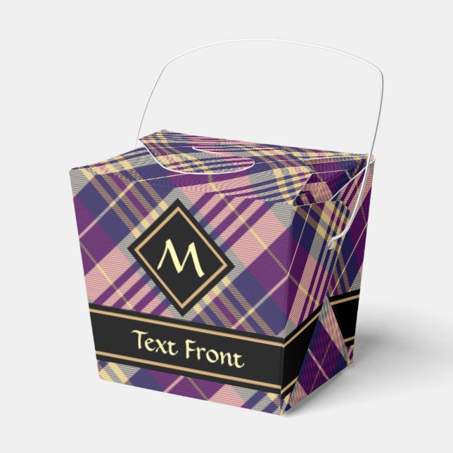 Caixinha De Lembrancinhas Tartan roxo, Dourado e azul (Frente)