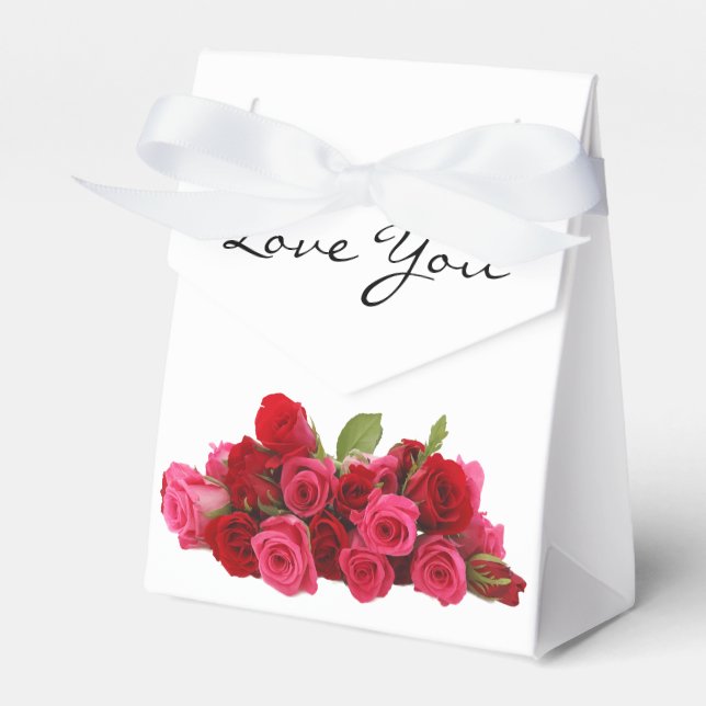 Caixinha De Lembrancinhas Te Amo, Querida, Rosas Vermelhas e Rosa. (Frente)