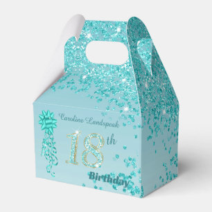 Caixinha De Lembrancinhas Teal Blue Glitter & Ribbon 18º Aniversário