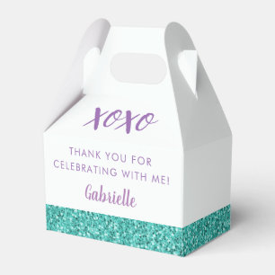 Caixinha De Lembrancinhas Teal Blue Green Glitter Moderno Aniversário Mitzv