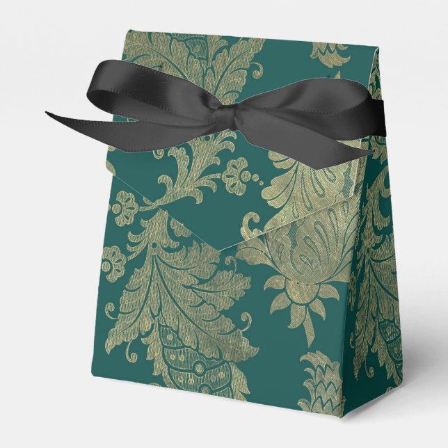 Caixinha De Lembrancinhas Teal e Dourado Damask (Frente)