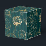 Caixinha De Lembrancinhas Teal escuro e Dourado Damasco Floral<br><div class="desc">Rosas de vindima,  caixa de favor em sotaque e ouro.</div>