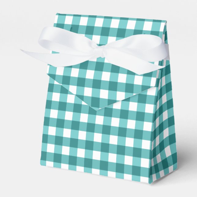 Caixinha De Lembrancinhas Teal Gingham (Frente)