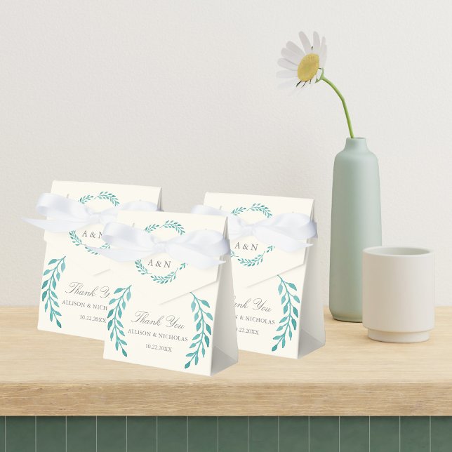 Caixinha De Lembrancinhas Teal Ivory Simple Wreath Wedding Modern (Criador carregado)