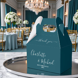 Caixinha De Lembrancinhas Teal Script Minimalist Wedding Thank You