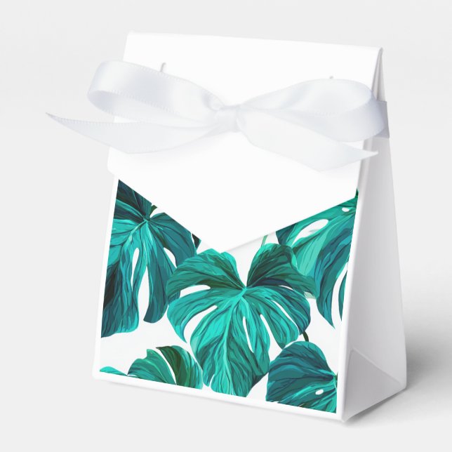 Caixinha De Lembrancinhas Teal Tropical Monstera Leaf Seamless Pattern Art (Frente)