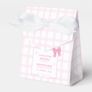Caixinha De Lembrancinhas Tenda de Chá de Bebê Xadrez Rosa Pastel com Laço F