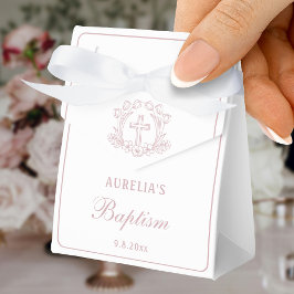 Caixinha De Lembrancinhas Tenda Pequena Cruz Floral Rosa Simples para Batism