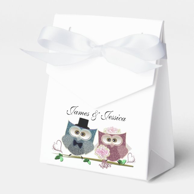 Caixinha De Lembrancinhas Tent Favor Box com Arte de Casamento Coruja (Frente)