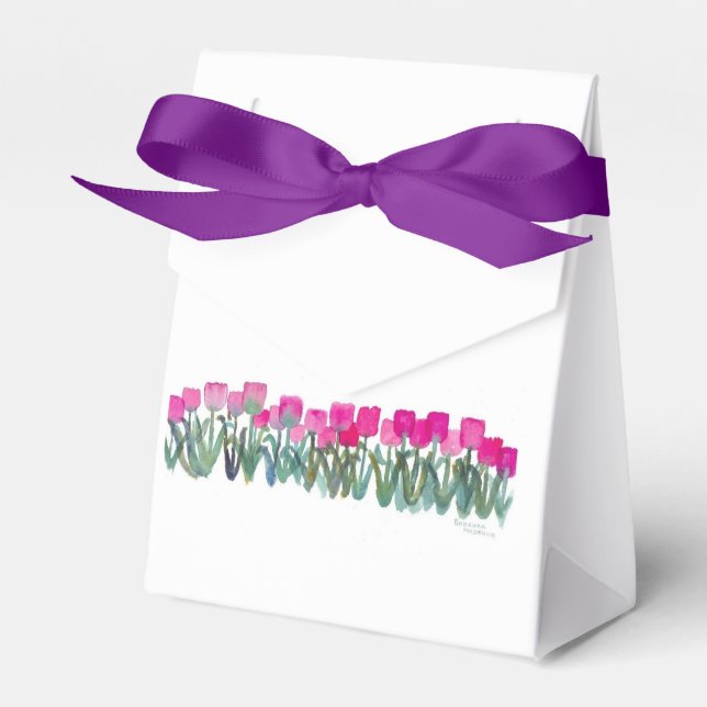 Caixinha De Lembrancinhas Tent Favor Boxes Primavera Rosa Tulipas (Frente)