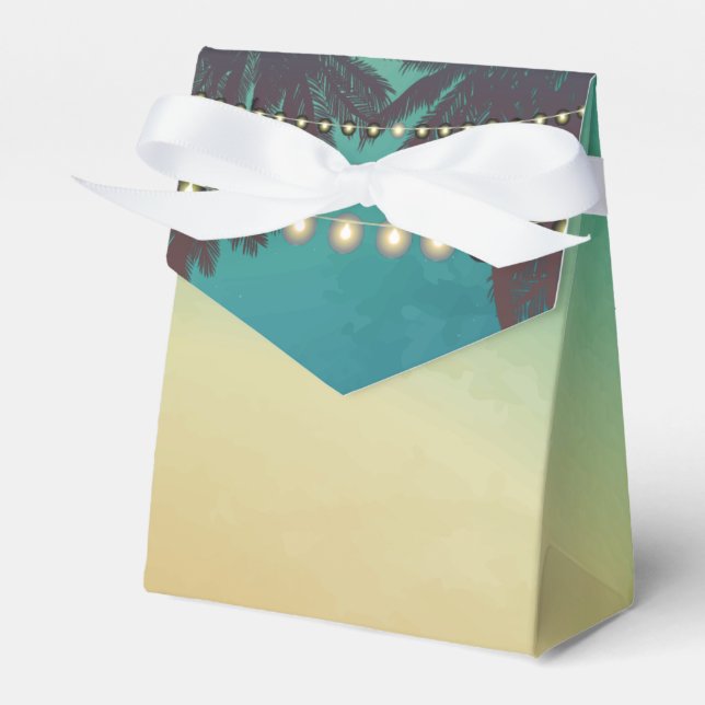 Caixinha De Lembrancinhas Tent Paper Favor Box Beach Sunset Palm Tree String (Frente)
