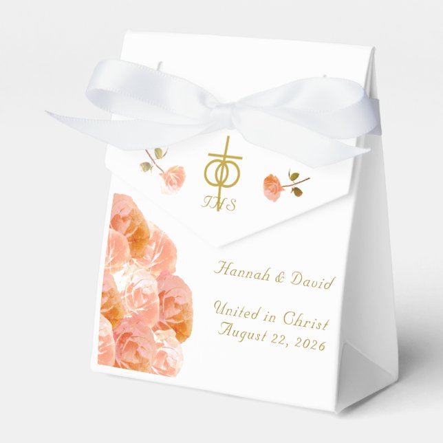 Caixinha De Lembrancinhas Terracotta Rosa Católica Casamento (Frente)