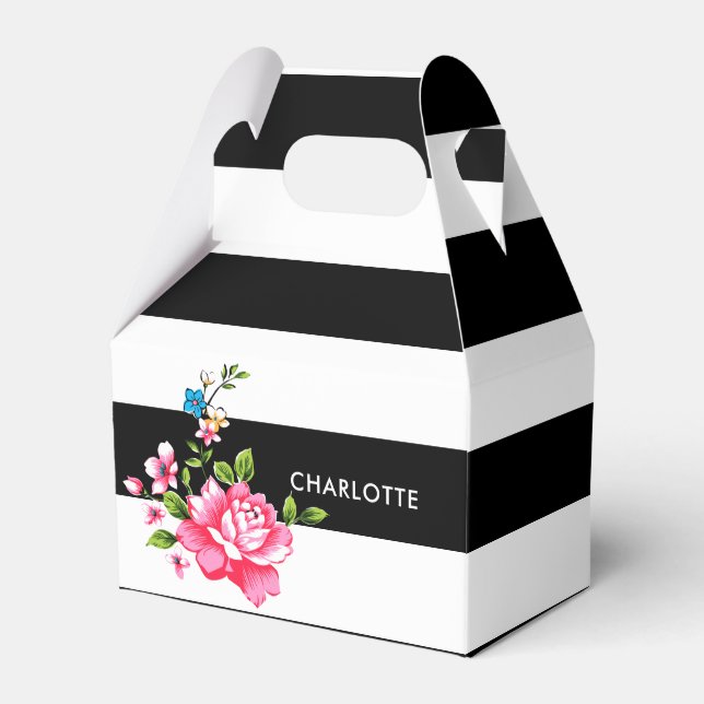 Caixinha De Lembrancinhas Tiras brancas e pretas do Elegante Moderno Persona (Frente)