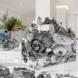 Caixinha De Lembrancinhas Toalha Floral de Cinza Preta e Branca n.o 3