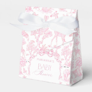 Caixinha De Lembrancinhas Toile de Jouy animais Safari laço rosa elegante 