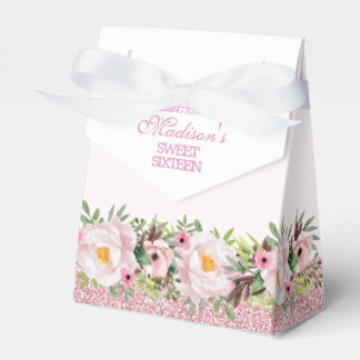 Caixinha De Lembrancinhas Trendy Glitter Pink Floral Sweet 16