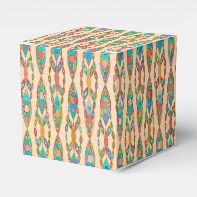 Caixinha De Lembrancinhas Tribal Batik - Rosa Pêssego e Turquesa (Frente)