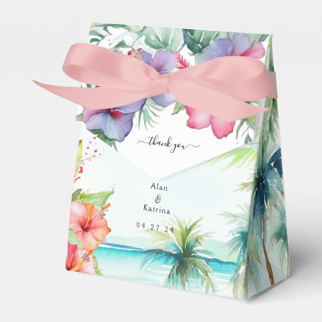 Caixinha De Lembrancinhas Tropical Beach Hibiscus Favor Box (Frente)