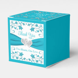 Caixinha De Lembrancinhas Turquesa, Casamento de Corações de Amor Prateado
