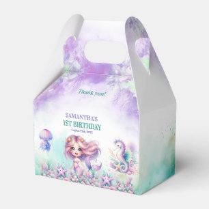 Caixinha De Lembrancinhas Turquesa de água e aniversário de sereia roxa