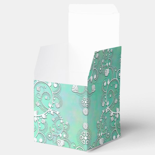 Caixinha De Lembrancinhas Turquesa e Branco Fancy Damask (Aberto)