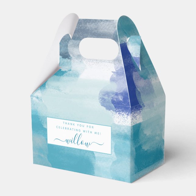 Caixinha De Lembrancinhas Turquesa Moderna e Cinza Aquarela Abstrato (Frente)