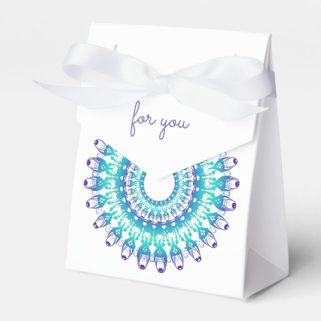 Caixinha De Lembrancinhas Turquesa oral étnica Mandala. (Frente)