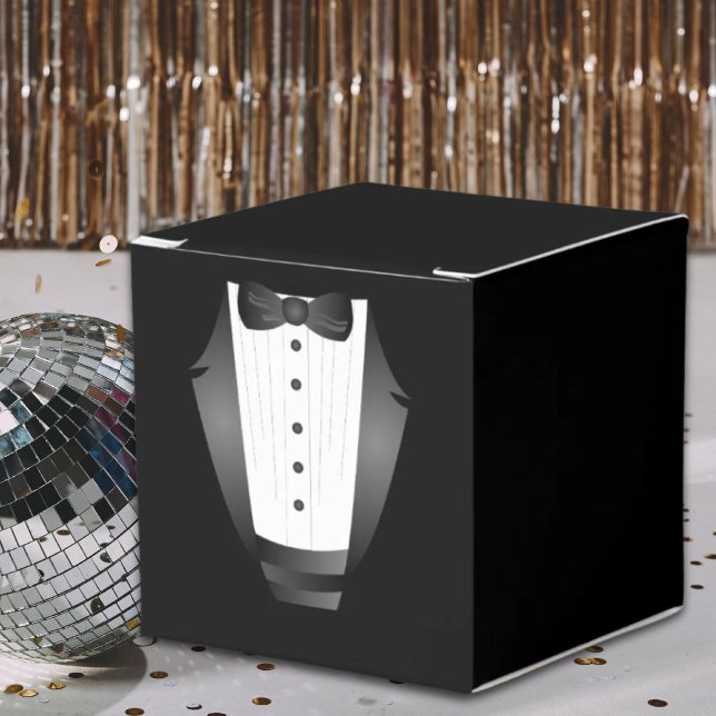 Caixinha De Lembrancinhas Tuxedo preto do Padrinho de casamento da Equipe de (Bachelor Party Groomsman Team Groom black tuxedo Favor Boxes)