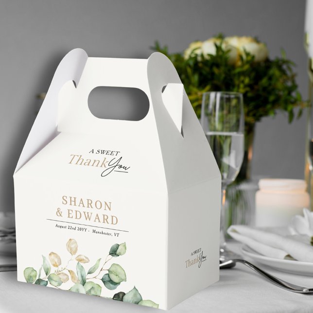 Caixinha De Lembrancinhas Um doce obrigado Casamento Dourado Eucalyptus Gree (Criador carregado)