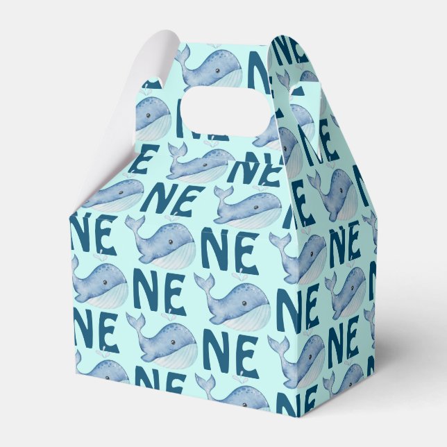 Caixinha De Lembrancinhas Um Padrão de Baleia de Aquarela de primeiro aniver (Frente)