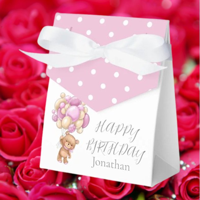 Caixinha De Lembrancinhas Ursinho Balão Esperando Aniversário Rapariga Rosa (Delight your birthday girl with our adorable Teddy Balloon Bearly Wait favor boxes! )