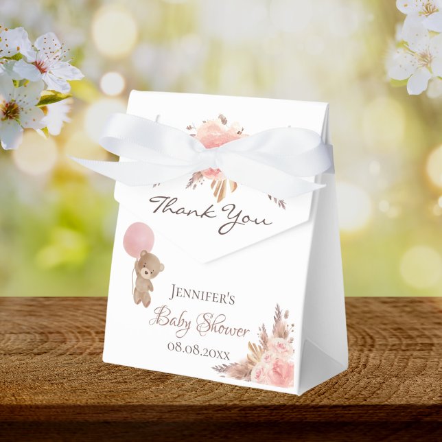 Caixinha De Lembrancinhas ursinho-chá de fraldas pampas-relva-esfrega floral (Criador carregado)