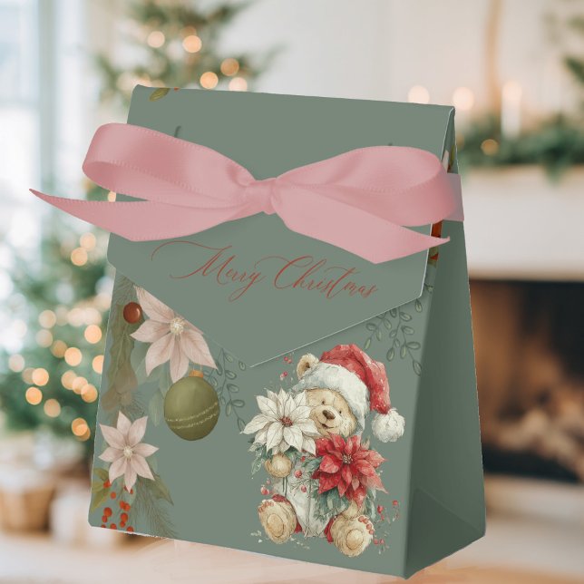 Caixinha De Lembrancinhas ursinho fofo, Papai Noel com flores (Criador carregado)